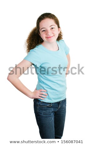 ストックフォト: Cute Latina Girl In Blank Blue T Shirt