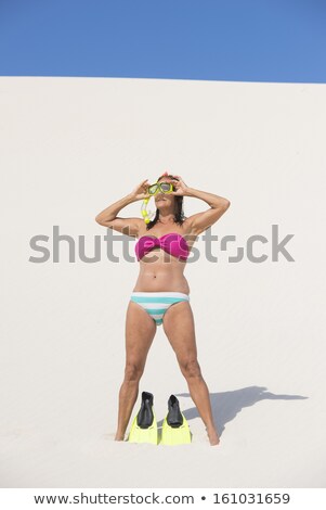 Сток-фото: Active Mature Woman Snorkel Gear On Sand Dune