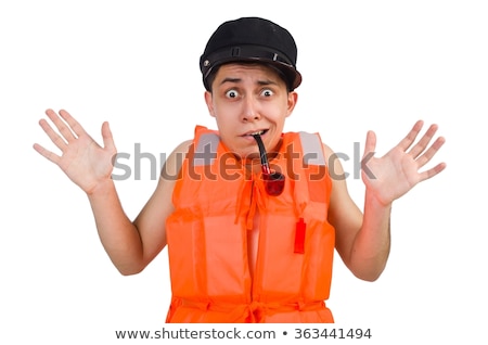 Stock foto: Funny Man Wearing Orange Safety Vest