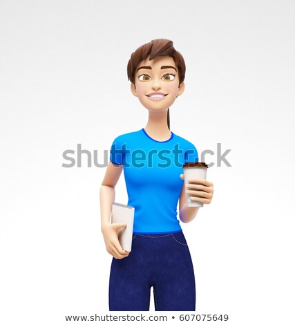 Zdjęcia stock: Blank Coffee Or Tea Cup Mockup Held By Smiling And Happy 3d Female Character