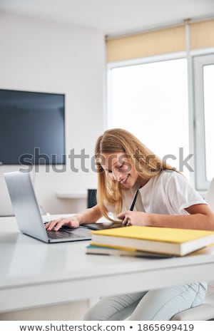 Foto stock: Concentrated Young Caucasian Lady Painter