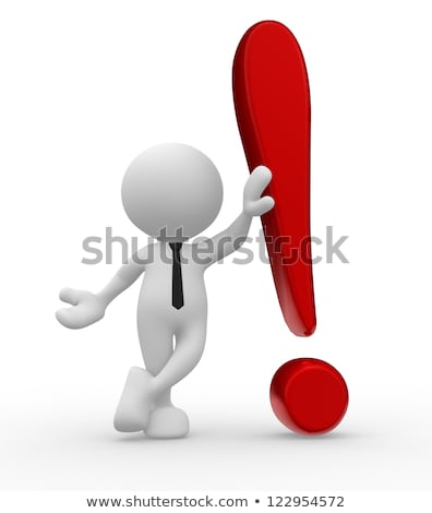 Foto stock: 3d Man Holding Exclamation Mark