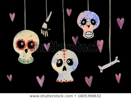 Stok fotoğraf: Day Of Dead Card Cute Watercolor Skull Cartoon