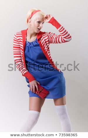 Emotion Pose Blond Girl In Red Woolly [[stock_photo]] © fotoduki