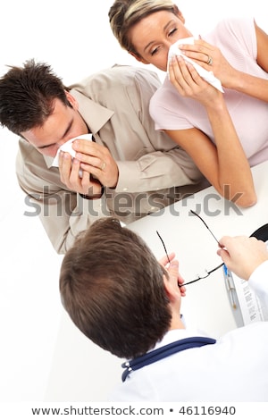 Stockfoto: Young Couple Having The Flu Isolated Over White Background