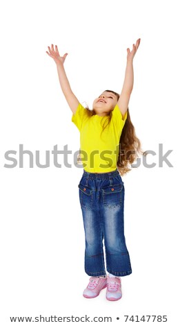 Stockfoto: Little Funny Girl Stretched His Hands Up