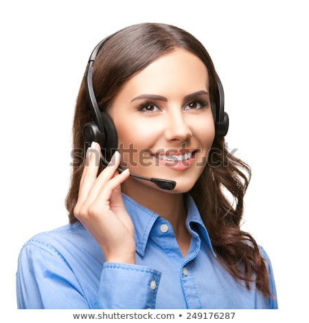 Stock fotó: Cheerful Call Center Operator Against White Background