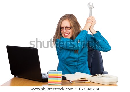 Young Woman Smashing Her Computer Stock photo © Barabasa