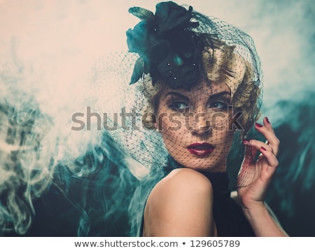 Stok fotoğraf: Elegant Woman In Fashion Black Dress Lady With Makeup And Blond