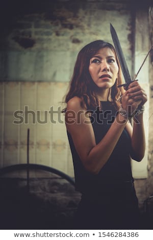 Stockfoto: Knifeman Threatening Tied Woman