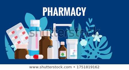 Сток-фото: Medication Pharmacy Poster Pill Bottles Set Spray