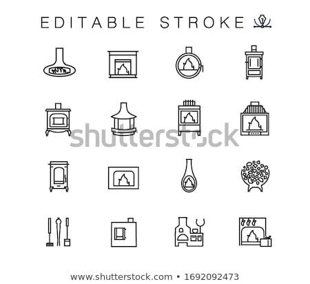 Foto stock: Set Of Vector Fireplace Icons And Fireplace Design