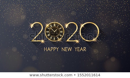 Stock photo: 2020 New Year Greeting Card With Golden Clock On Black Background Vector Illustration