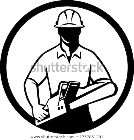 Stock fotó: Arborist Or Tree Surgeon Holding Chainsaw Circle Retro Black And White