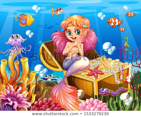 Stockfoto: Pretty Gold Mermaid With Underwater Background Vector