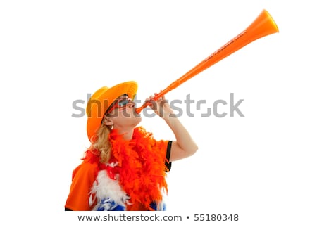 Stock fotó: Dutch Soccer Supprter With Plastic Vuvuzela