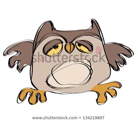 Imagine de stoc: Cartoon Brown Baby Owl In A Naif Childish Drawing Style