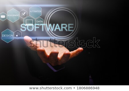 Stock foto: Woman Hand Drawing Flow Chart On Virtual White Board