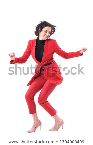 Foto stock: Young Businesswoman Jumping On White Background Studio