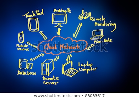 Imagine de stoc: Boy Drawing Cloud Network On White Board