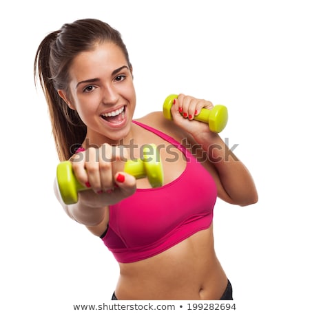 Stockfoto: Portrait Of A Young Healthy Fitness Woman Holding Dumbbells