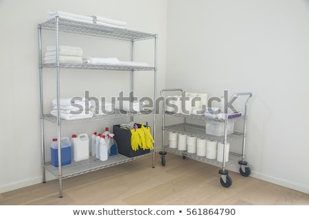 Stock photo: Cleaning Equipment Arranged On Wooden Floor