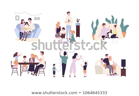 Foto stock: Happy Family Child Parents Vector Illustration