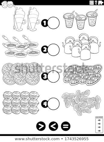 Сток-фото: Greater Less Or Equal Game With Food Objects Color Book Page