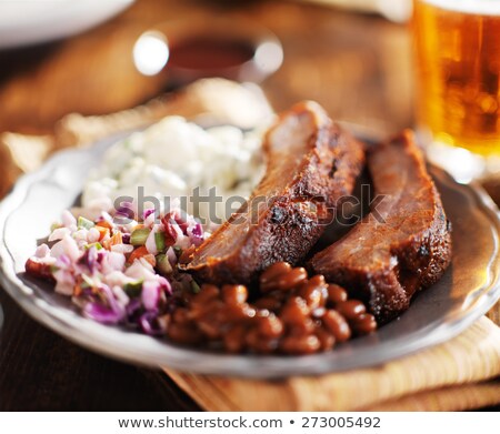 Stock photo: Bbq Ribs With Beans And Cole Slaw