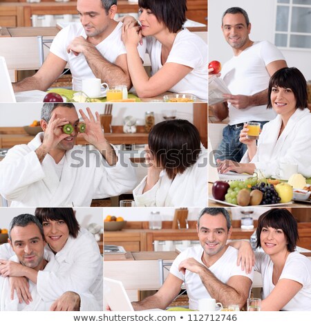 Сток-фото: Collage Of A Couple Having Breakfast
