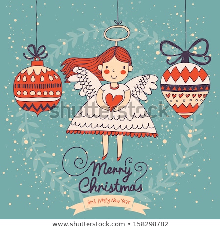 Stok fotoğraf: Funny Christmas Greeting Card Lovely Angel Vintage Style