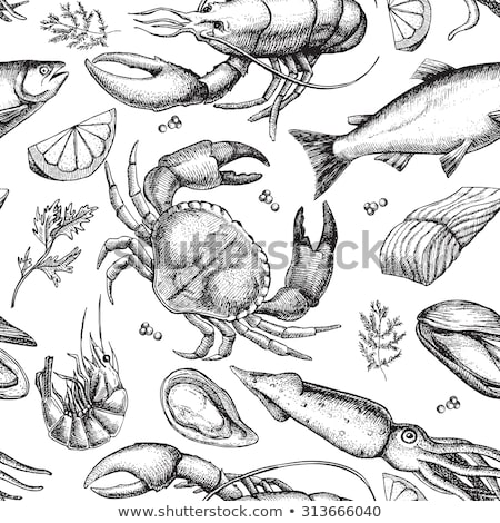 Foto stock: Doodle Pattern Sea Food