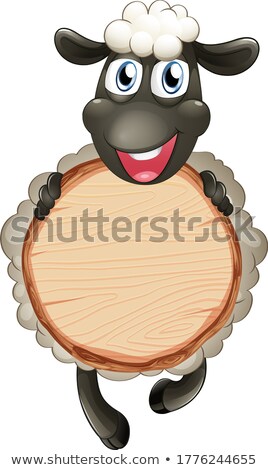 Foto stock: Wooden Sign Template And Sheeps