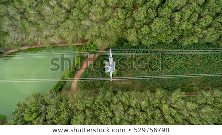 Stockfoto: Aerial View Of Electricity Power Substation Plant And Pylons