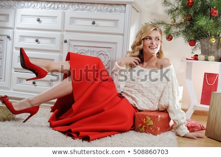 Stok fotoğraf: Happy Smiling Young Woman In Red Cardigan