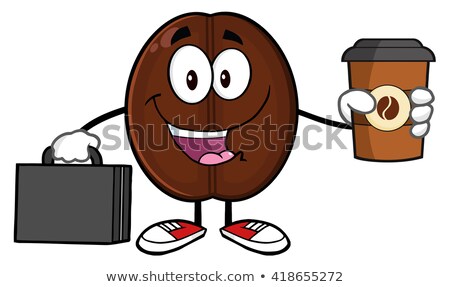 Stok fotoğraf: Businessman Coffee Bean Cartoon Mascot Character With Briefcase Holding A Coffe Cup