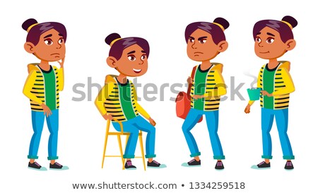 ストックフォト: Girl Poses Set Vector High School Child For Advertising Booklet Placard Design Isolated Cartoon