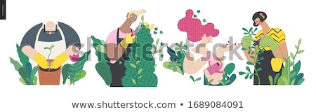 Foto stock: Farming People Man And Woman Cutting Bushes Vector