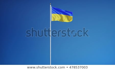 Zdjęcia stock: Flagpoles With European Union And Ukraine Flags On Blue Sky Back