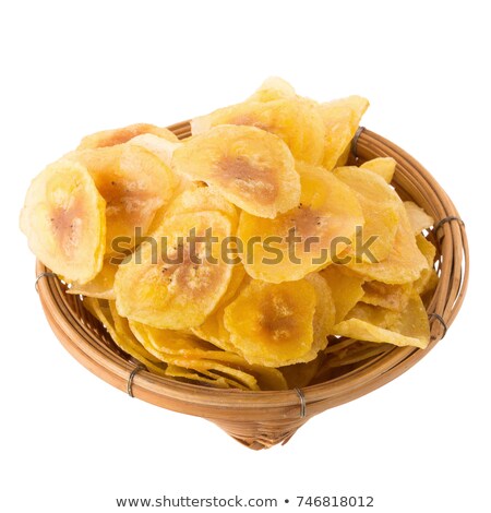 Stock fotó: Dried Dehydrated Deep Fried Banana Chips In A Wooden Bowl