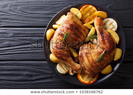 Сток-фото: Roasted Chicken Legs On Rustic Wooden Background Top View