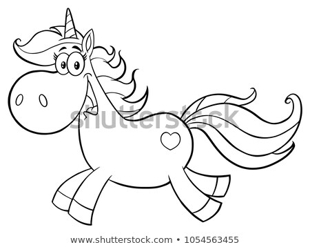 ストックフォト: Black And White Cute Magic Unicorn Cartoon Mascot Character Running