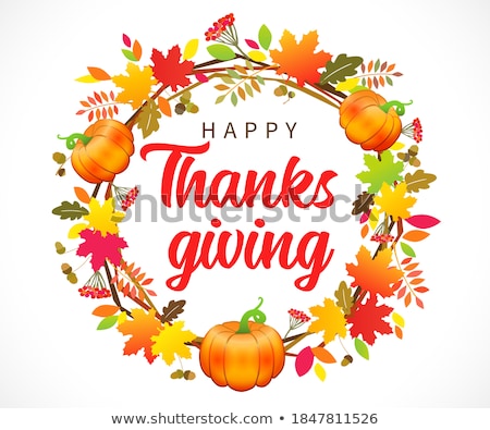 Stock foto: Hand Drawn Happy Thanksgiving Typography In Autumn Wreath Banner Celebration Text With Berries And