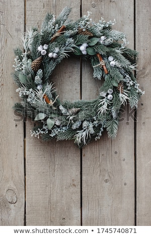 Stock photo: Christmas Wreath On White Wooden Background