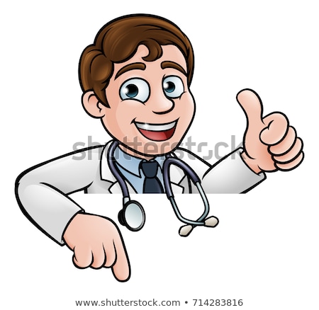 Stok fotoğraf: Doctor Cartoon Character Above Sign Pointing