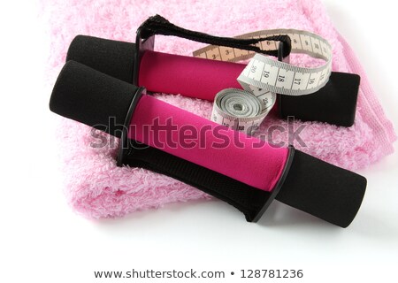 Сток-фото: Black Pink Soft Dumbbell With Handle Strap Over White