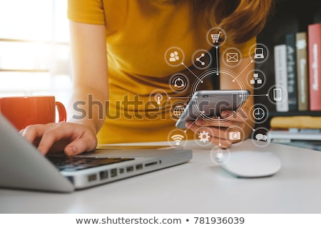 Foto stock: Hand Holding Tablet With Online Security Concept