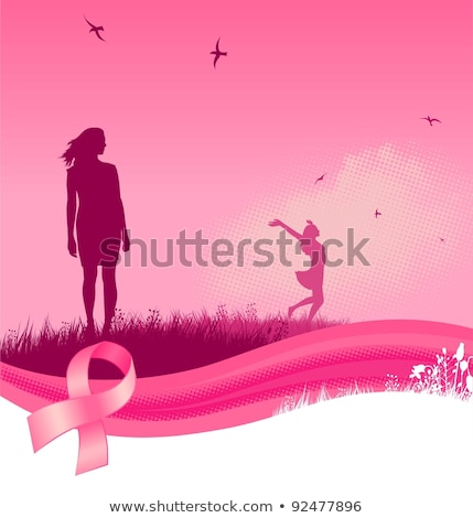 Foto stock: Breast Cancer Women With Sky Clouds Background