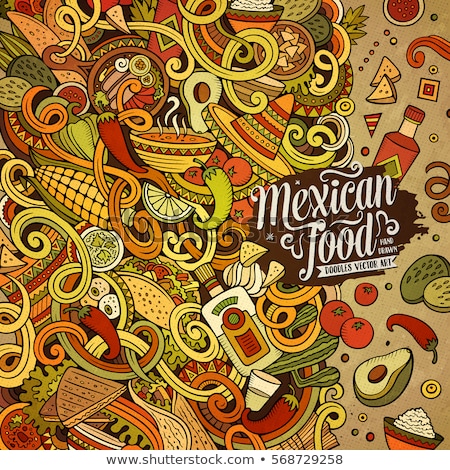 Stockfoto: Cartoon Cute Doodles Mexican Food Illustration