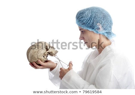 Stock foto: Archeology Mature Woman With Skull
